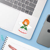 Cute Ginger KerstAngel Sticker (Laptop met iPhone)