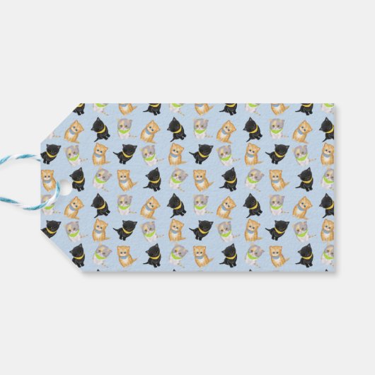 Cute ginger kitten blue gift label cadeaulabel (Achterkant Horizontaal)