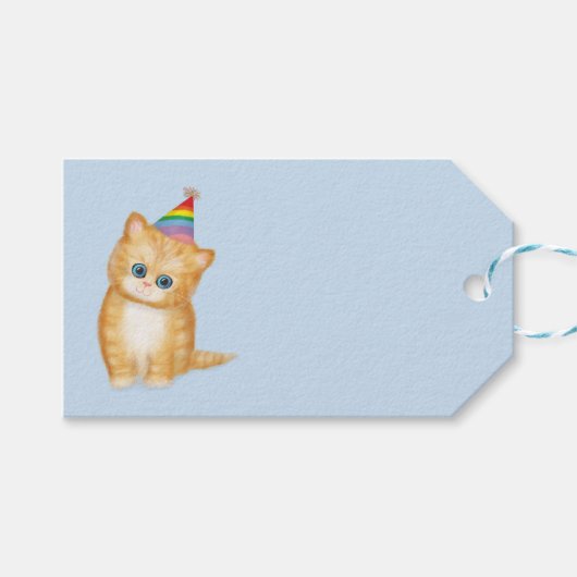 Cute ginger kitten blue verjaardagscadeau label cadeaulabel (Voorkant (Horizontaal))