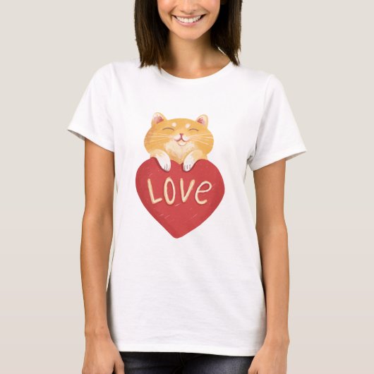 Cute Ginger Kitty Love T-shirt (Voorkant)
