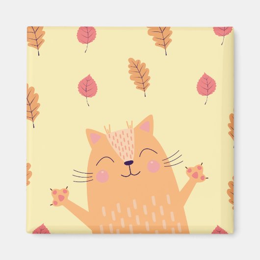 Cute Ginger Orange Cat Playing in Autumn Leaves Magneet (Voorkant)