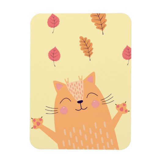 Cute Ginger Orange Cat Playing in Autumn Leaves Magneet (Verticaal)