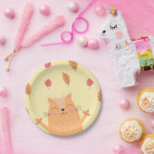 Cute Ginger Orange Cat Playing in Autumn Leaves Papieren Bordje (Feest)