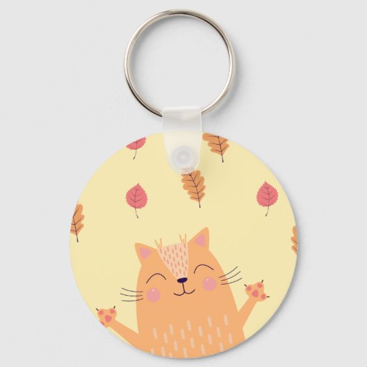 Cute Ginger Orange Cat Playing in Autumn Leaves Sleutelhanger (Voorkant)