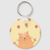 Cute Ginger Orange Cat Playing in Autumn Leaves Sleutelhanger (Achterkant)