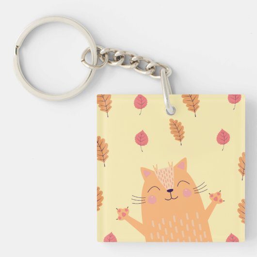 Cute Ginger Orange Cat Playing in Autumn Leaves Sleutelhanger (Voorkant)