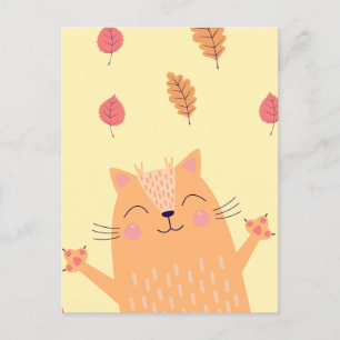 Cute Ginger Oranje Cat Pspelen in Autumn Leaves Briefkaart
