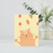 Cute Ginger Oranje Cat Pspelen in Autumn Leaves Briefkaart (Staand voorkant)