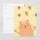 Cute Ginger Oranje Cat Pspelen in Autumn Leaves Briefkaart (Voorkant / Achterkant)