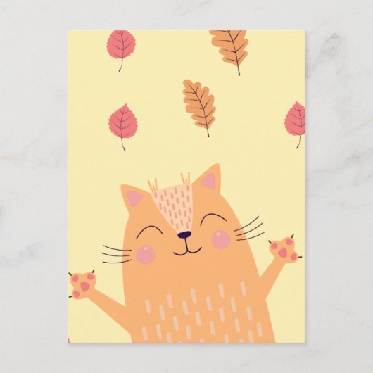 Cute Ginger Oranje Cat Pspelen in Autumn Leaves Briefkaart (Voorkant)