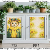 Cute Ginger Sunflower Steampunk Cat FE6 Decoupage Tissuepapier