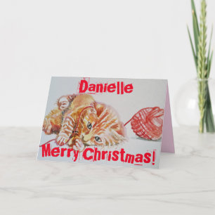 Cute Ginger Tabby Cat Plays Wool-kerstkaart Kaart