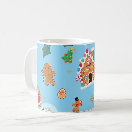 Cute Gingerbread Blue Koffiemok (Voorkant links)