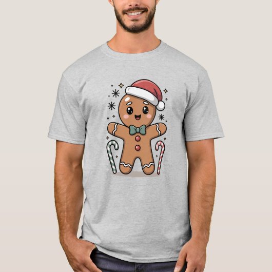 Cute Gingerbread Christmas Cartoon Design T-shirt (Voorkant)