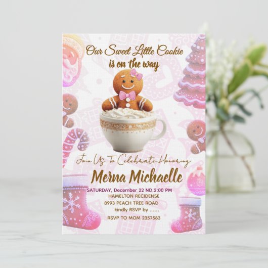 Cute Gingerbread Cookie baby shower invitation Kaart (Staand voorkant)