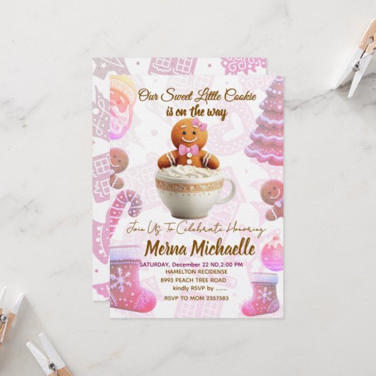 Cute Gingerbread Cookie baby shower invitation Kaart (Voorkant / Achterkant in situ)
