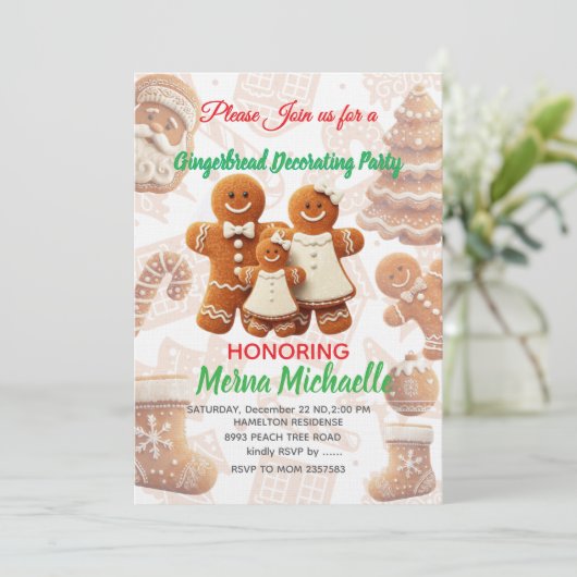 Cute Gingerbread Cookie Decorating Party  Kaart (Staand voorkant)