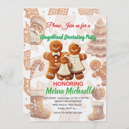 Cute Gingerbread Cookie Decorating Party  Kaart (Voorkant / Achterkant)