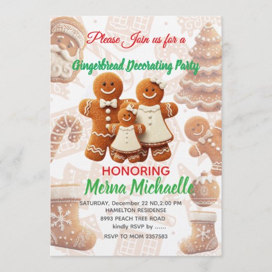 Cute Gingerbread Cookie Decorating Party  Kaart (Voorkant)