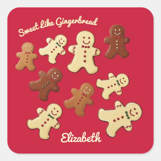 Cute Gingerbread Cookie Holiday Vierkante Sticker (Voorkant)