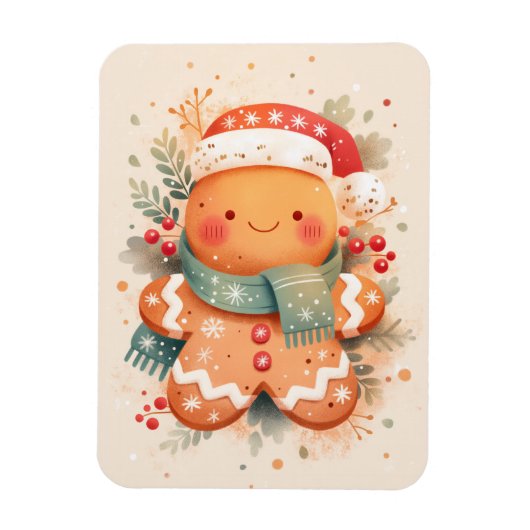 Cute Gingerbread Cookie Wearing Santa Hat Magneet (Verticaal)