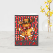 Cute Gingerbread Cowboy Howdy Christmas Girls Wome Kaart (Gele Bloem)