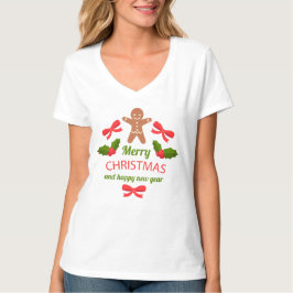 Cute Gingerbread Family Christmas V-Neck USA T-shirt