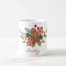 Cute Gingerbread Floral Personalized Christmas  Koffiemok