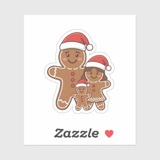 Cute Gingerbread Friends Family with Santa Hats  Sticker (Vel)