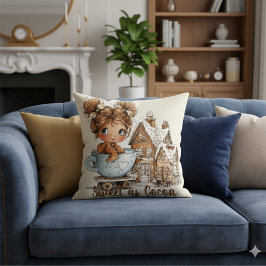 Cute Gingerbread Girl in Teacup Christmas  Kussen