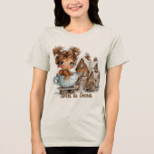 Cute Gingerbread Girl in Teacup Christmas Tri-Blend Shirt (Voorkant)