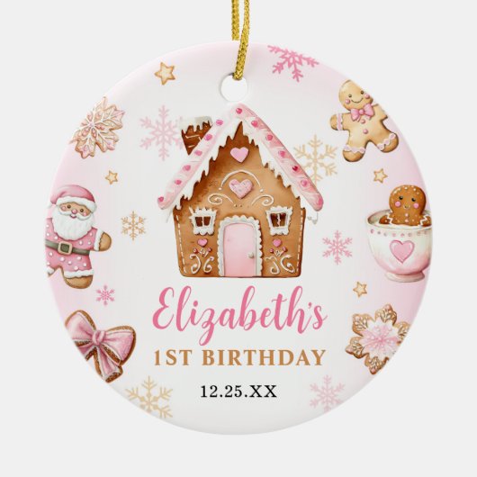 Cute Gingerbread House Girl Birthday Party Keramisch Ornament (Voorkant)
