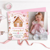 Cute Gingerbread House Girl Birthday Photo Kaart