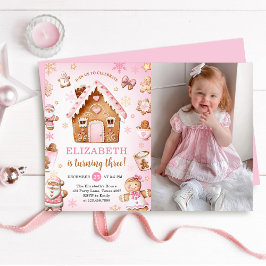 Cute Gingerbread House Girl Birthday Photo Kaart