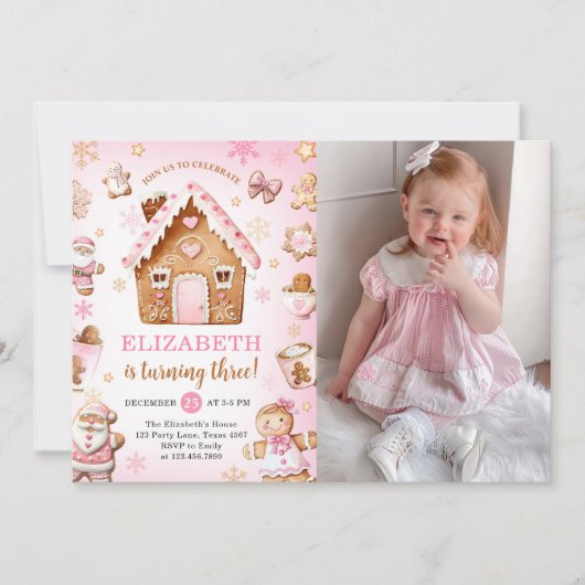 Cute Gingerbread House Girl Birthday Photo Kaart (Voorkant)
