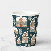 Cute Gingerbread Houses & Cookies Blauwe Kerstmis Papieren Bekers (Achterkant)