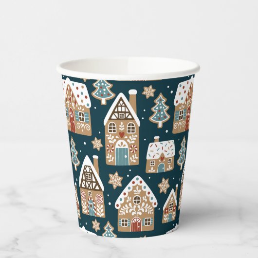 Cute Gingerbread Houses & Cookies Blauwe Kerstmis Papieren Bekers (Links)