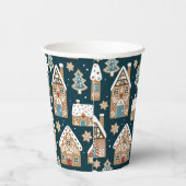 Cute Gingerbread Houses & Cookies Blauwe Kerstmis Papieren Bekers (Rechts)