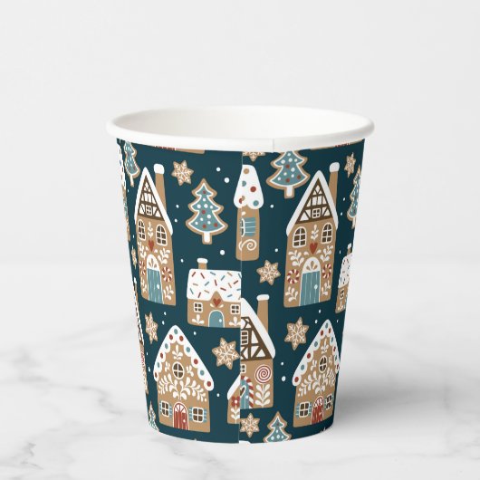 Cute Gingerbread Houses & Cookies Blauwe Kerstmis Papieren Bekers (Rechts)