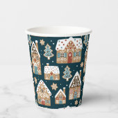 Cute Gingerbread Houses & Cookies Blauwe Kerstmis Papieren Bekers (Voorkant)
