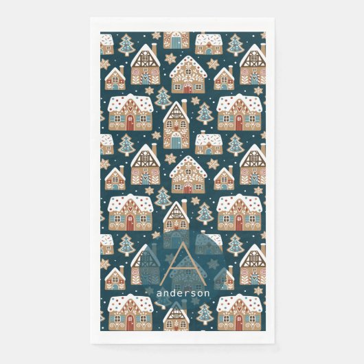 Cute Gingerbread Houses & Cookies Blauwe Kerstmis Servet (Voorkant)