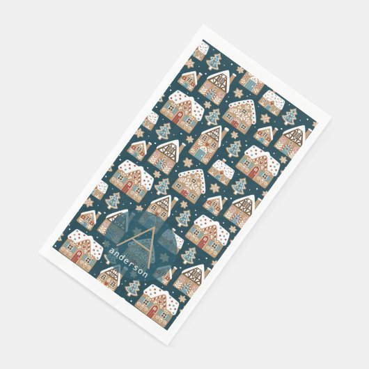 Cute Gingerbread Houses & Cookies Blauwe Kerstmis Servet (Hoek)