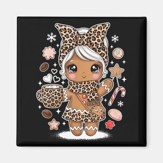 Cute Gingerbread Leopard Christmas Xmas Girl Women Magneet (Voorkant)
