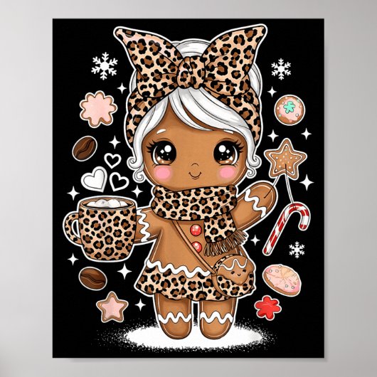 Cute Gingerbread Leopard Christmas Xmas Girl Women Poster (Voorkant)