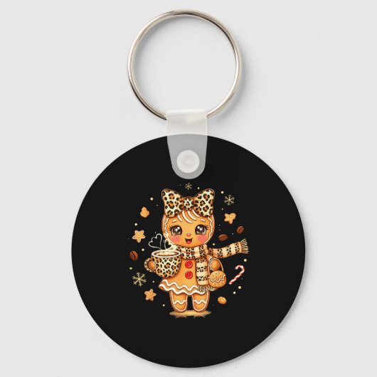 Cute Gingerbread Leopard Christmas Xmas Girl Women Sleutelhanger (Voorkant)