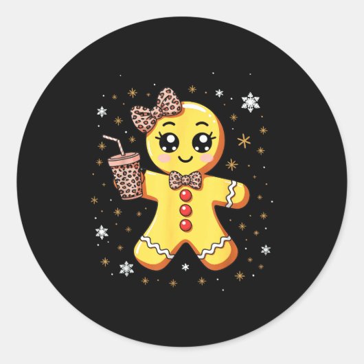 Cute Gingerbread Leopard Coquette Christmas  Ronde Sticker (Voorkant)