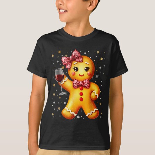 Cute Gingerbread Leopard Coquette Christmas Wine X T-shirt (Voorkant)