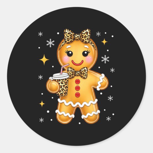 Cute Gingerbread Leopard Coquette Christmas Xmas G Ronde Sticker (Voorkant)