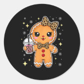 Cute Gingerbread Leopard Coquette Christmas Xmas G Ronde Sticker (Voorkant)