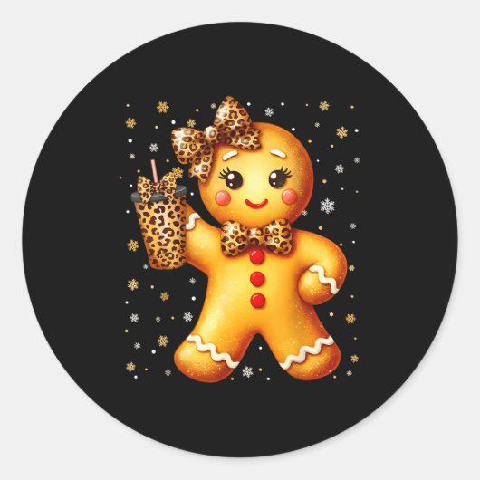Cute Gingerbread Leopard Coquette Christmas Xmas G Ronde Sticker (Voorkant)